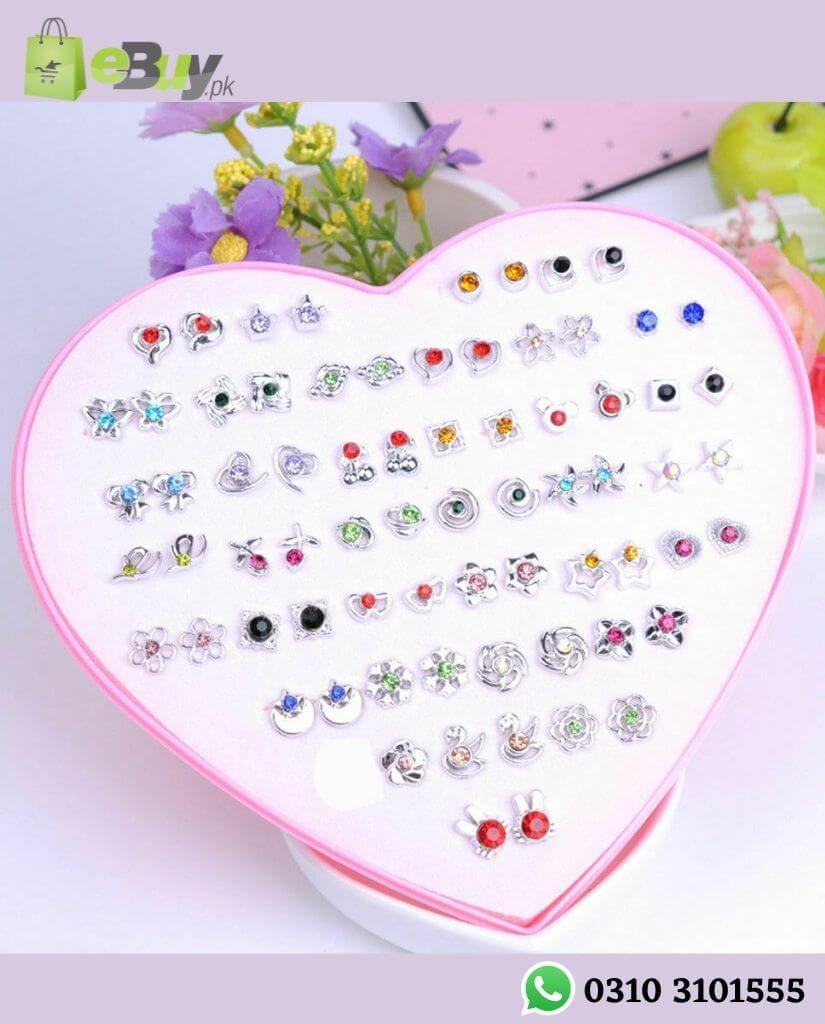 36 Pairs of Mix Studs Earrings Set Box Heart Box Plastic Studs Online At Best Price In Pakistan