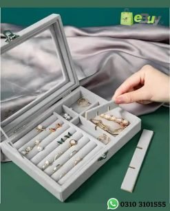 Clear Lid Jewelry Organizer Box Lockable Case with Dividers for Rings, Earrings, Necklace Online At Best Price In Pakistan