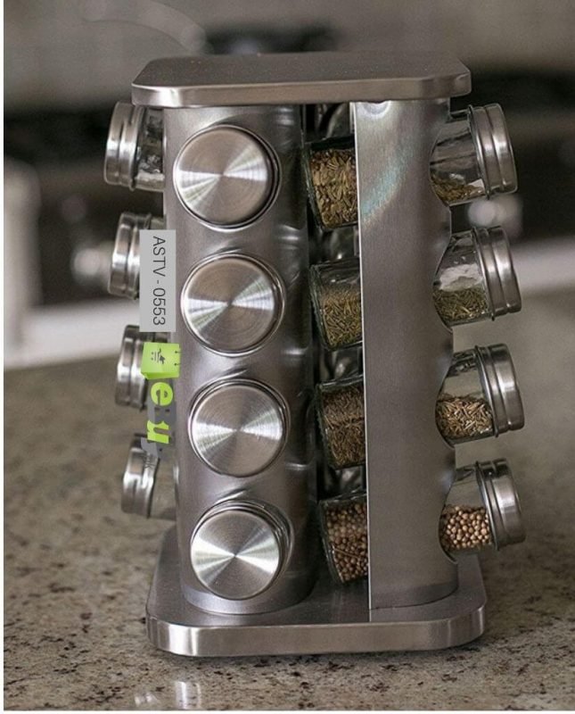 Buy Rotating Stainless Steel Spice Rack Set of 16 Glass Spice Jar eBuy.pk