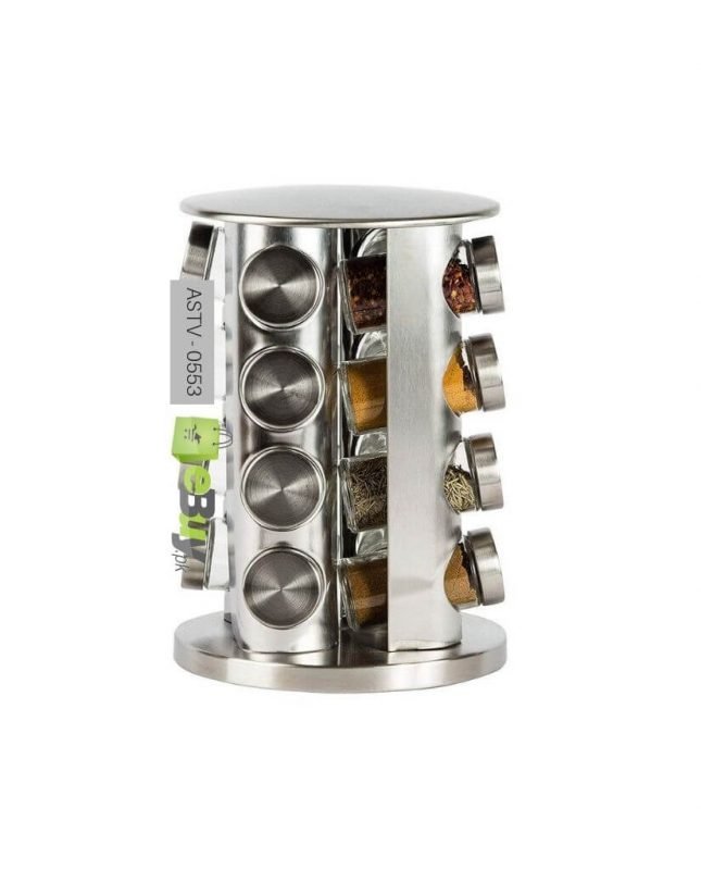 Buy Rotating Stainless Steel Spice Rack Set of 16 Glass Spice Jar eBuy.pk